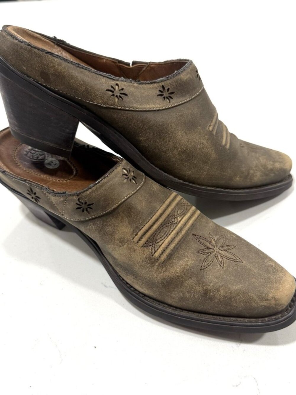 Ariat Leather Brown Western Cowgirl Slip On Mules Desert Star Women 7.5 Shoes